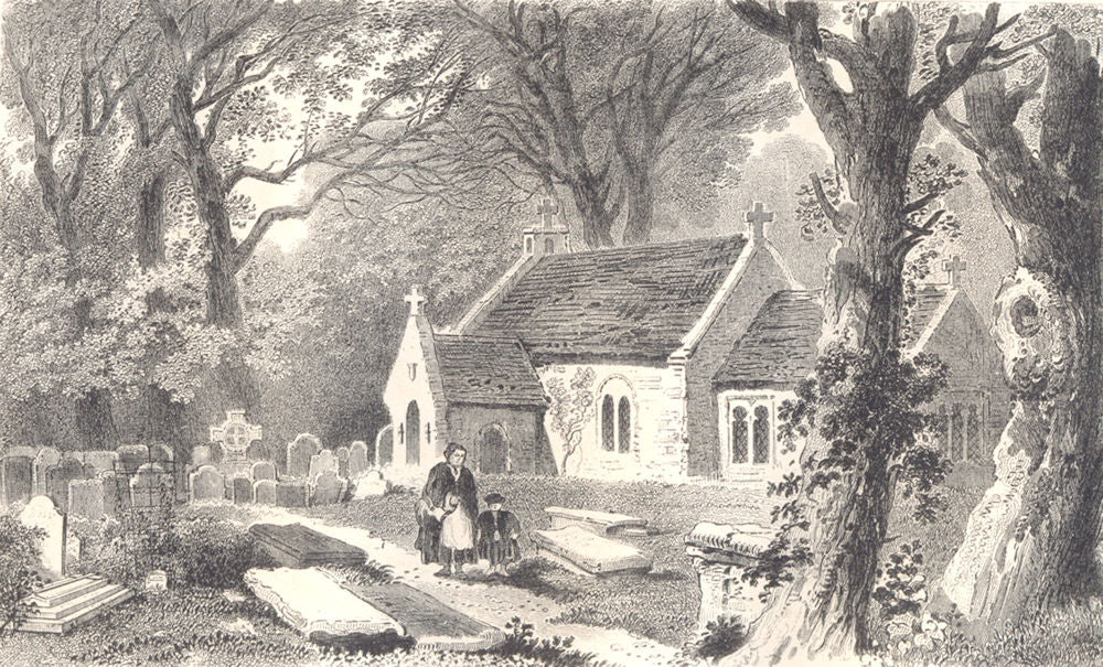 ISLE OF WIGHT. Old Church-Bonchurch. Cemetery. Mother & Child 1864 print